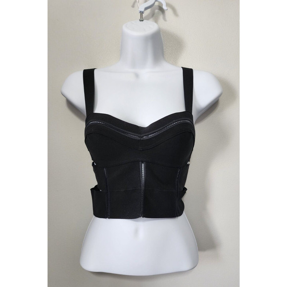 Black Bustier Corset Top Tank with Zipper Detail, Sleeveless Clubwear - Picture 1 of 10
